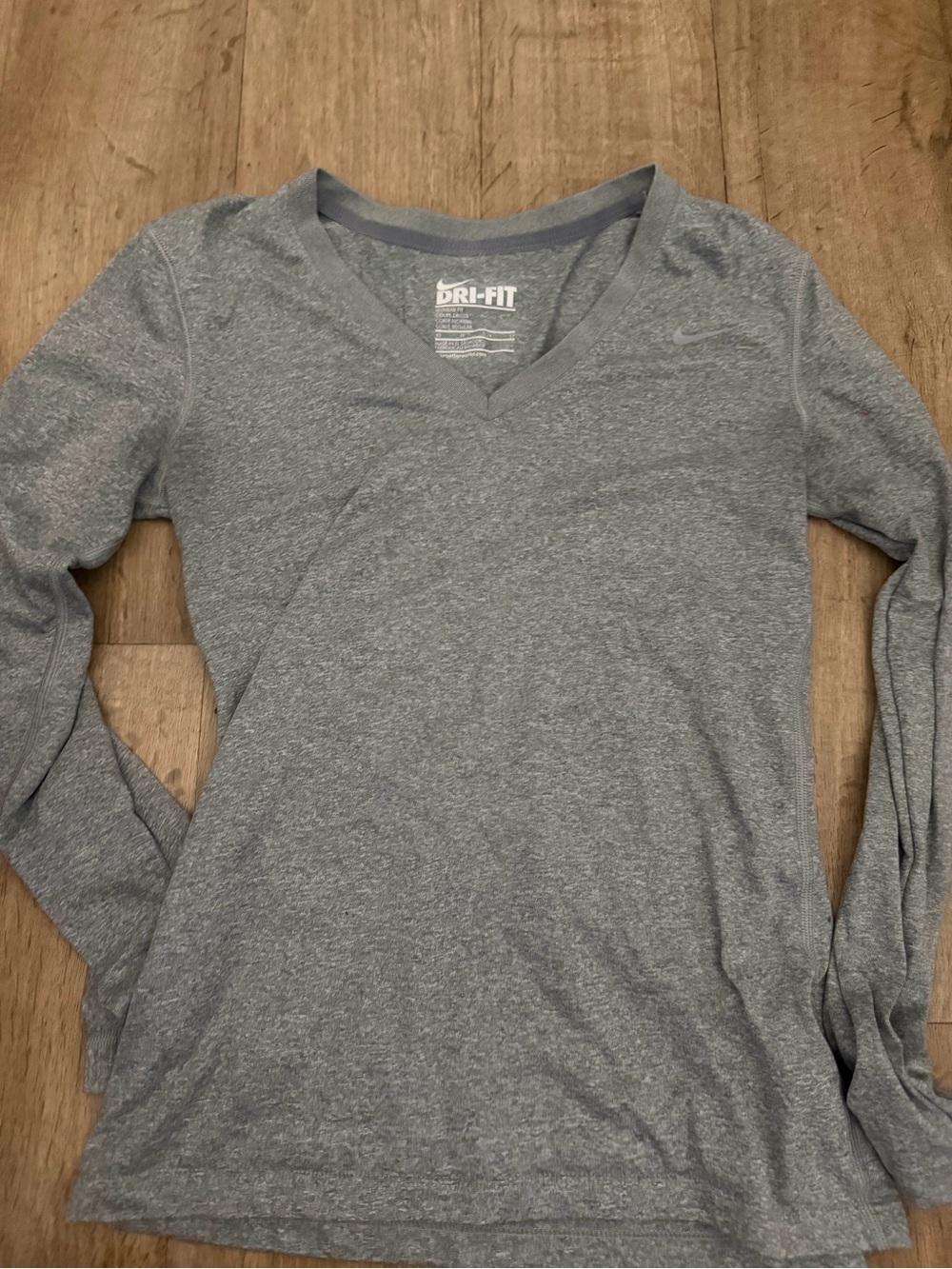 Nike Dri-FIT Heather Gray V-Neck Long-Sleeve Top